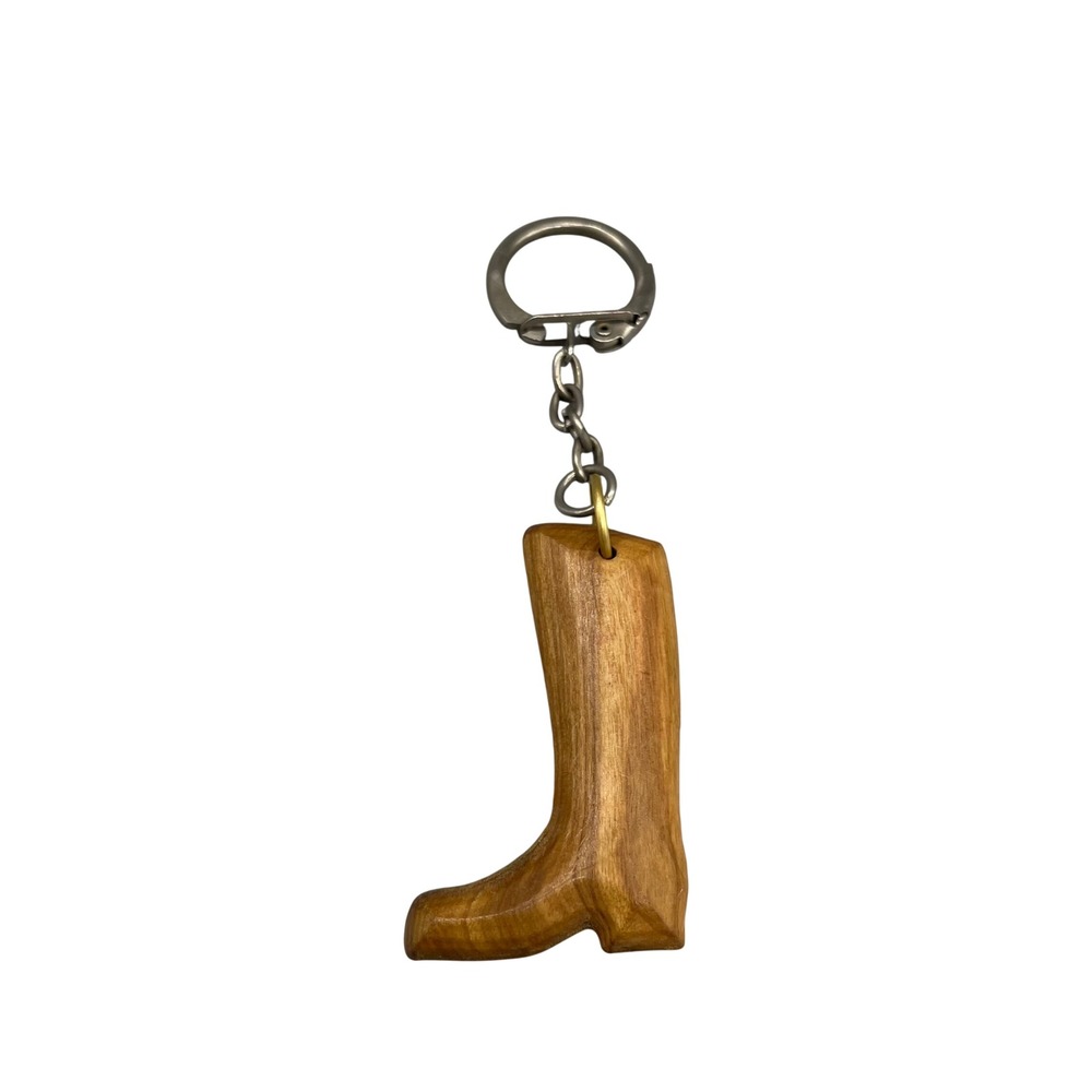 Hand Carved Wooden Boot Keychain Rustic Western Equestrian Charm Wood Accessory